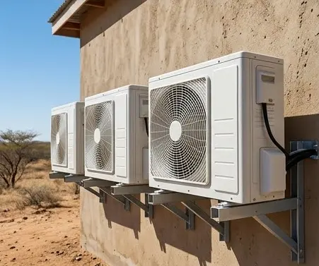 Illustration: Air conditioner condenser units mounted on a building wall