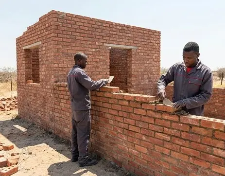 Illustration: Bricklayers building a wall on site