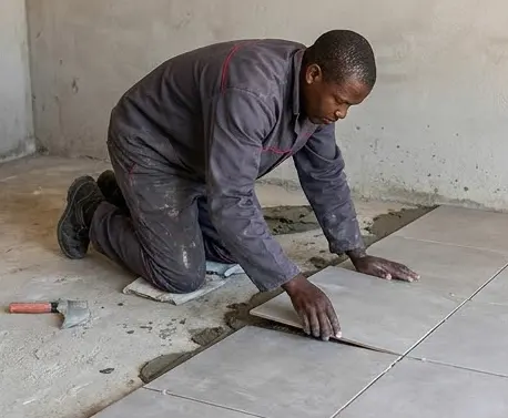 Illustration: Tiler laying floor tiles
